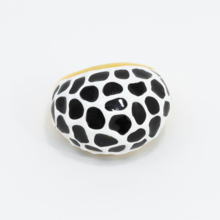 Kenneth Jay Lane Gold Black and White Enamel Dome Cocktail Ring, Modern