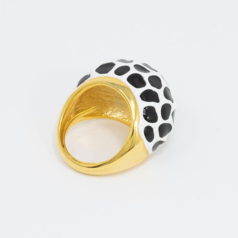 Kenneth Jay Lane Gold Black and White Enamel Dome Cocktail Ring, Modern