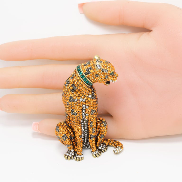 Heidi Daus Feline and Fierce Tiger Pin Brooch, Crystal Emerald, Topaz, Hematite
