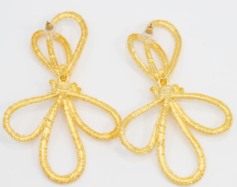KJL Kenneth Jay Lane Gold Knotted Bow Drop Dangle Earrings, Contemporary