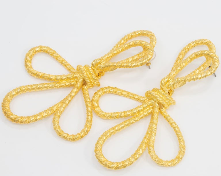 KJL Kenneth Jay Lane Gold Knotted Bow Drop Dangle Earrings, Contemporary
