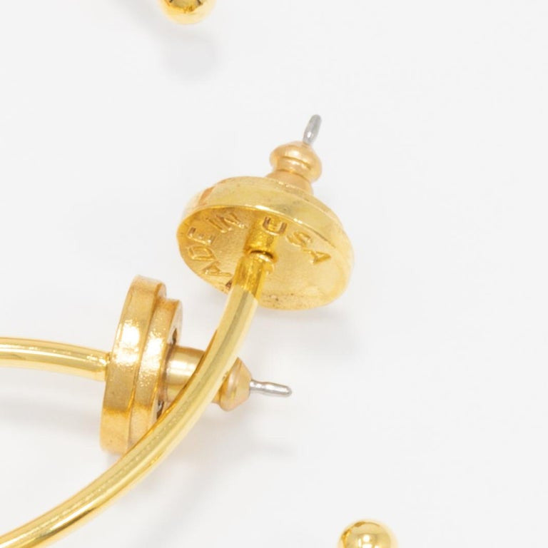 Oscar de la Renta Gold Coral and Pearl Dangle Hoop Earrings, Contemporary
