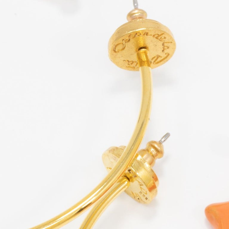 Oscar de la Renta Gold Coral and Pearl Dangle Hoop Earrings, Contemporary
