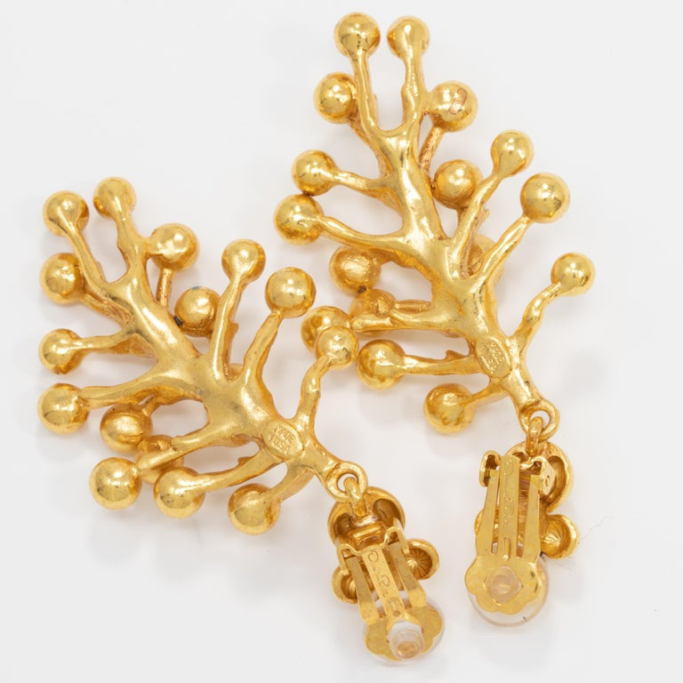 Oscar de la Renta Golden Mimosa Flower Drop Clip on Earrings, Contemporary