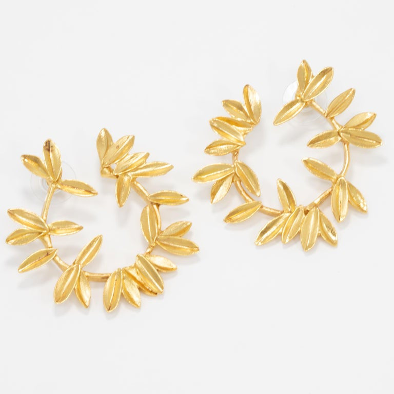 Oscar de la Renta Gold Leaf Hoop Earrings, Contemporary