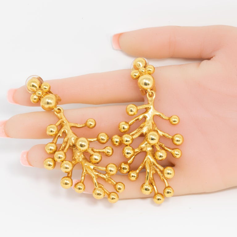 Oscar de la Renta Golden Mimosa Flower Drop Clip on Earrings, Contemporary