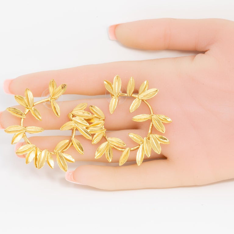 Oscar de la Renta Gold Leaf Hoop Earrings, Contemporary