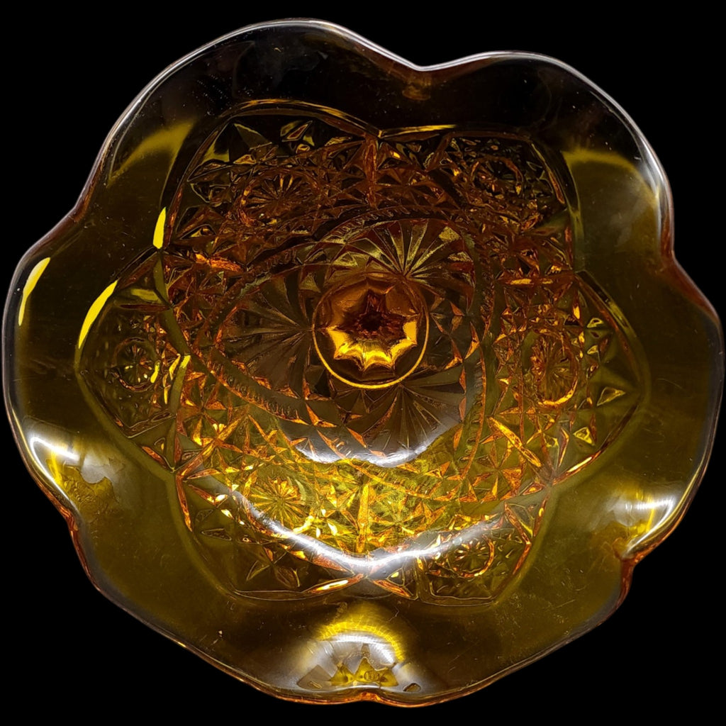 Imperial Glass Amber Pressed Glass Ruffled Pedestal Compote Dish