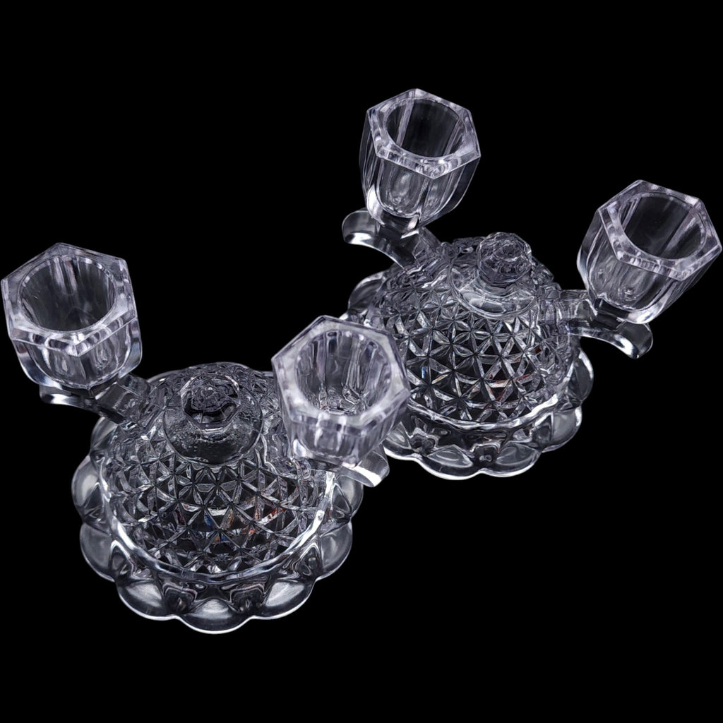 Imperial Glass Clear Double Light Candlestick Holders Laced Edge Pair
