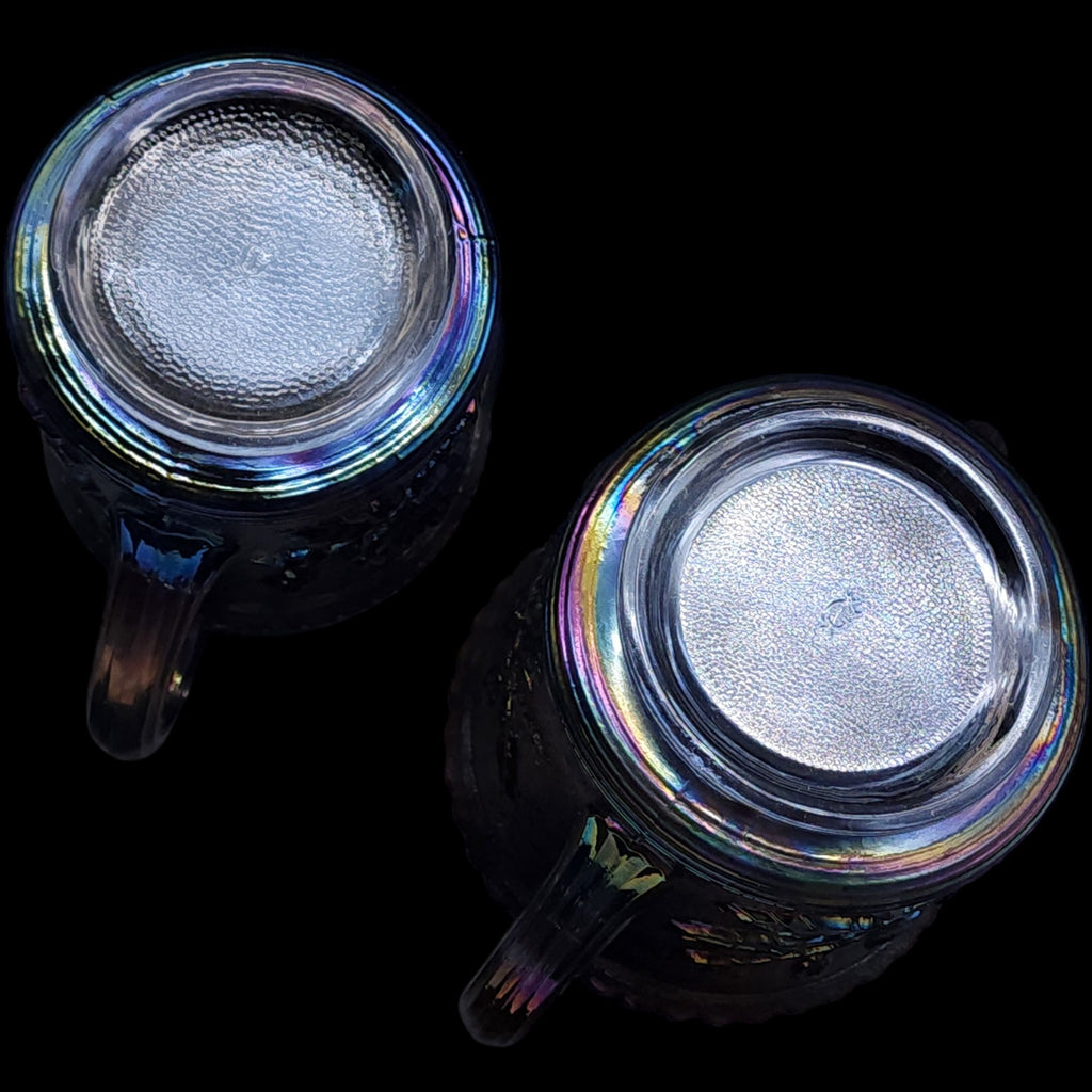 Imperial Glass Ohio Iridescent Carnival Glass Creamer and Sugar Set Open Rose