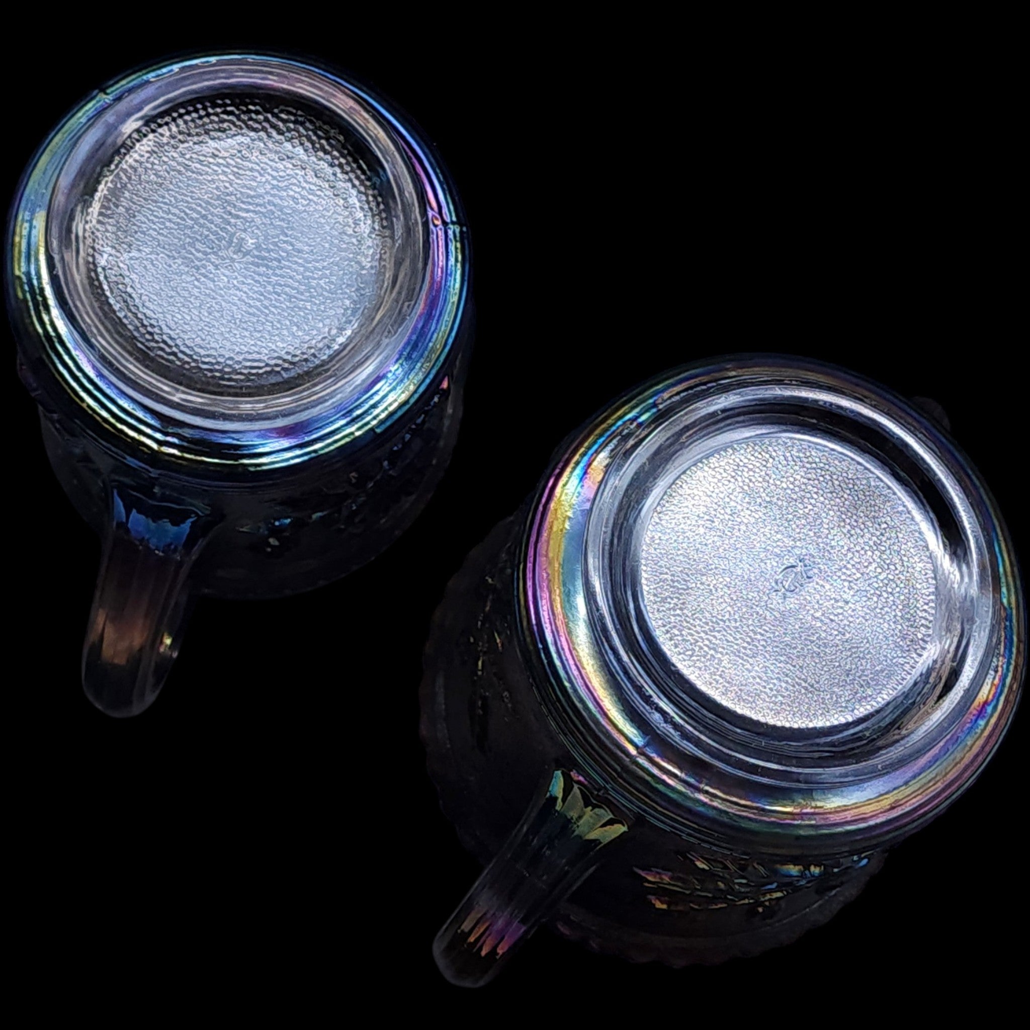 Imperial Glass Ohio Iridescent Carnival Glass Creamer and Sugar Set Open Rose