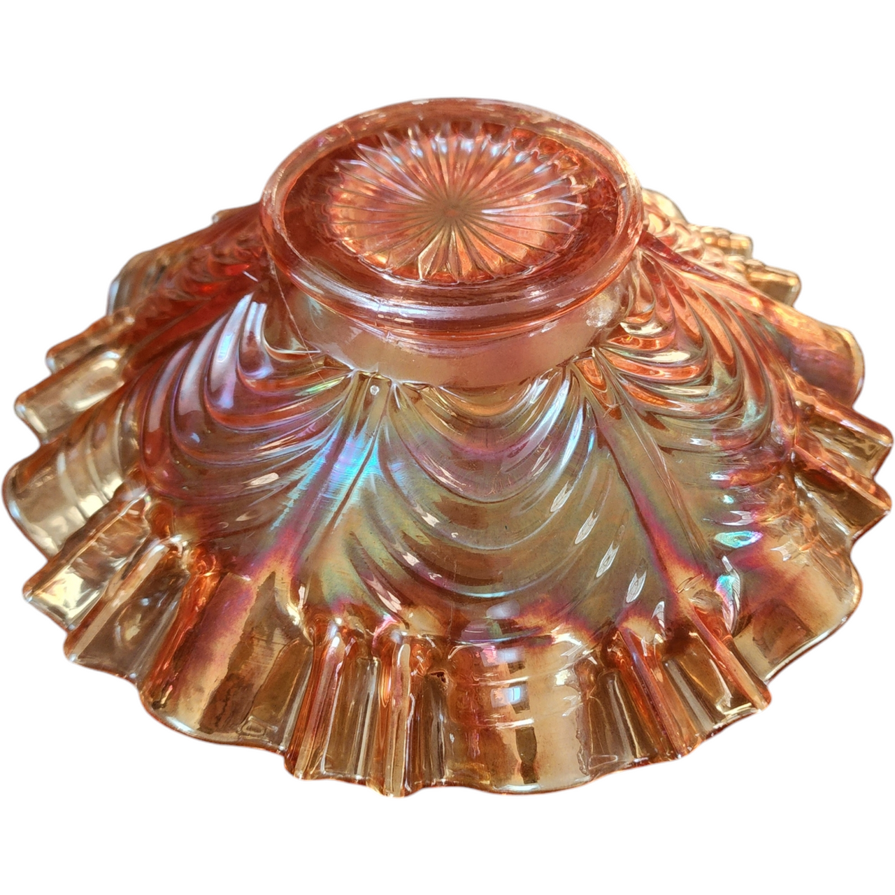 Imperial Glass-Ohio Arcs Marigold Swags Panel Carnival Ruffled Bowl