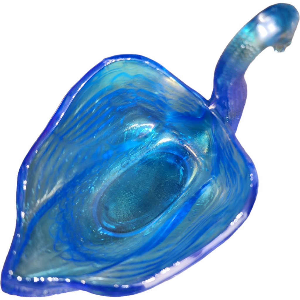 Imperial Glass-Ohio Blue Opalescent Iridescent Open Swan Dish