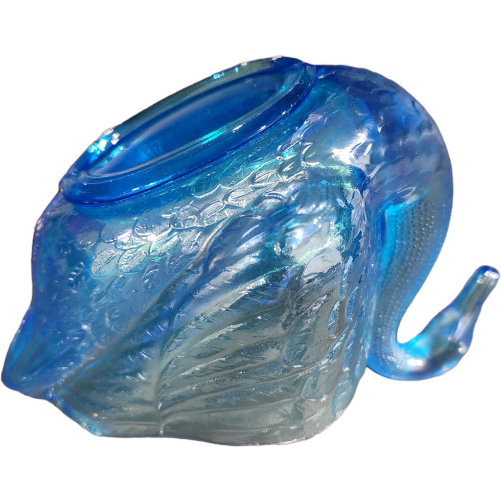 Imperial Glass-Ohio Blue Opalescent Iridescent Open Swan Dish