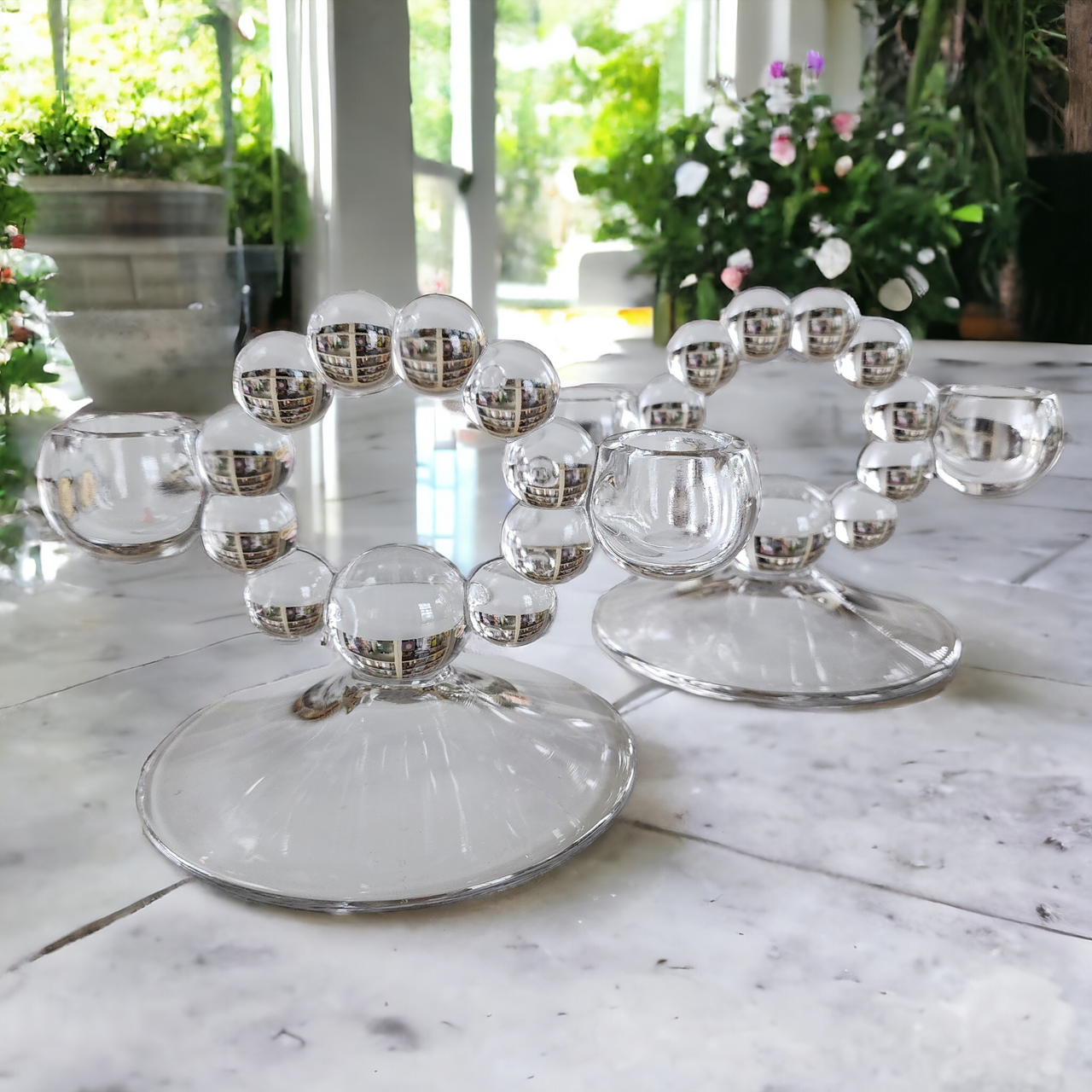 Imperial Glass-Ohio Candlewick Clear Double Light Candlestick Holders Set of 2
