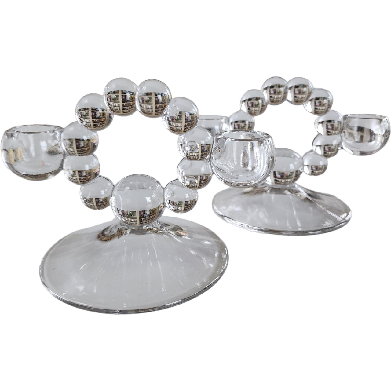 Imperial Glass-Ohio Candlewick Clear Double Light Candlestick Holders Set of 2