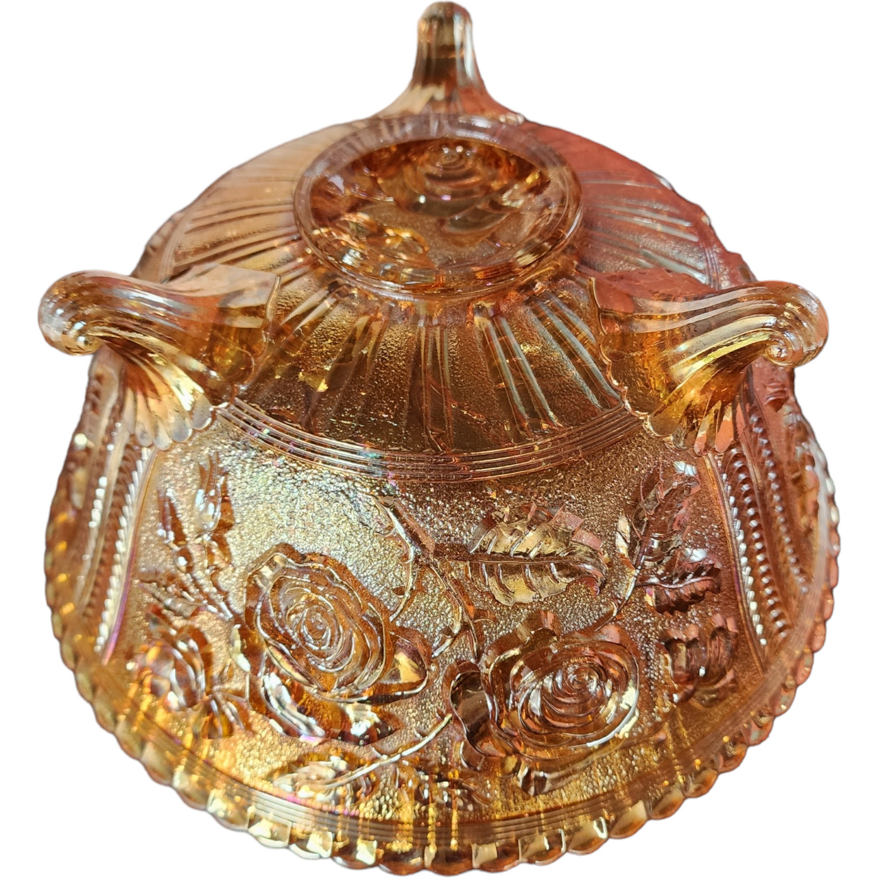 Imperial Glass-Ohio Lustre Rose Marigold Carnival Rubigold Large 3 Footed Fruit Bowl
