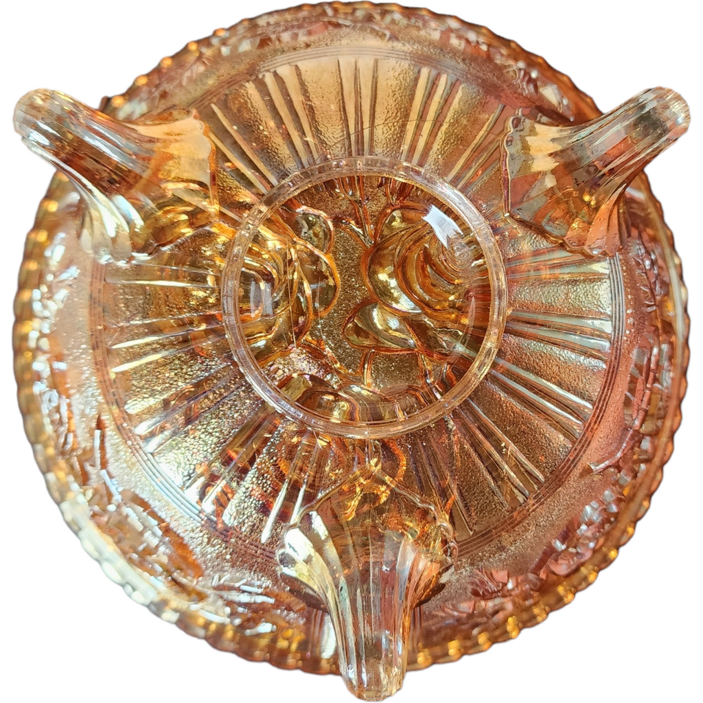 Imperial Glass-Ohio Lustre Rose Marigold Carnival Rubigold Large 3 Footed Fruit Bowl