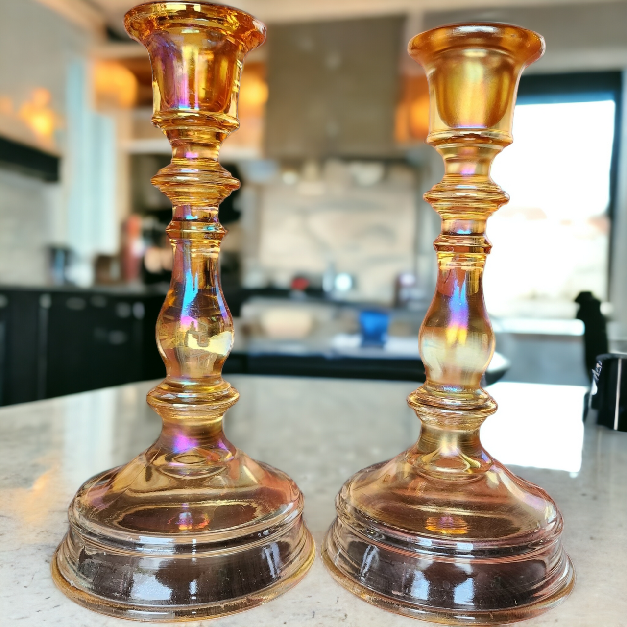 Imperial Glass-Ohio Marigold Candlestick Holders Set of Two