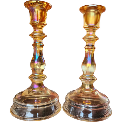 Imperial Glass-Ohio Marigold Candlestick Holders Set of Two