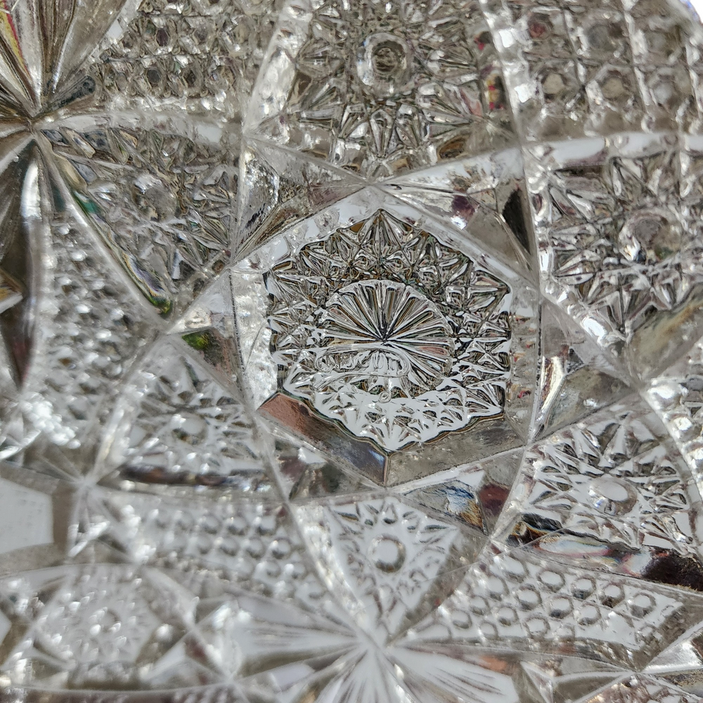 Imperial Glass-Ohio Nucut Star Cane Clear Pressed Glass Round Bowl