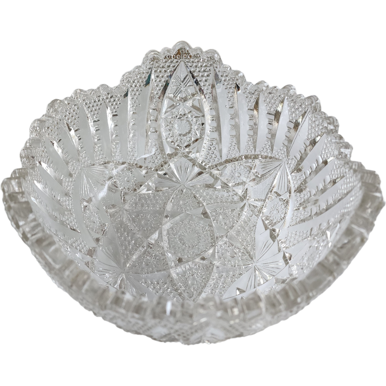 Imperial Glass-Ohio Nucut Star Cane Clear Pressed Glass Round Bowl
