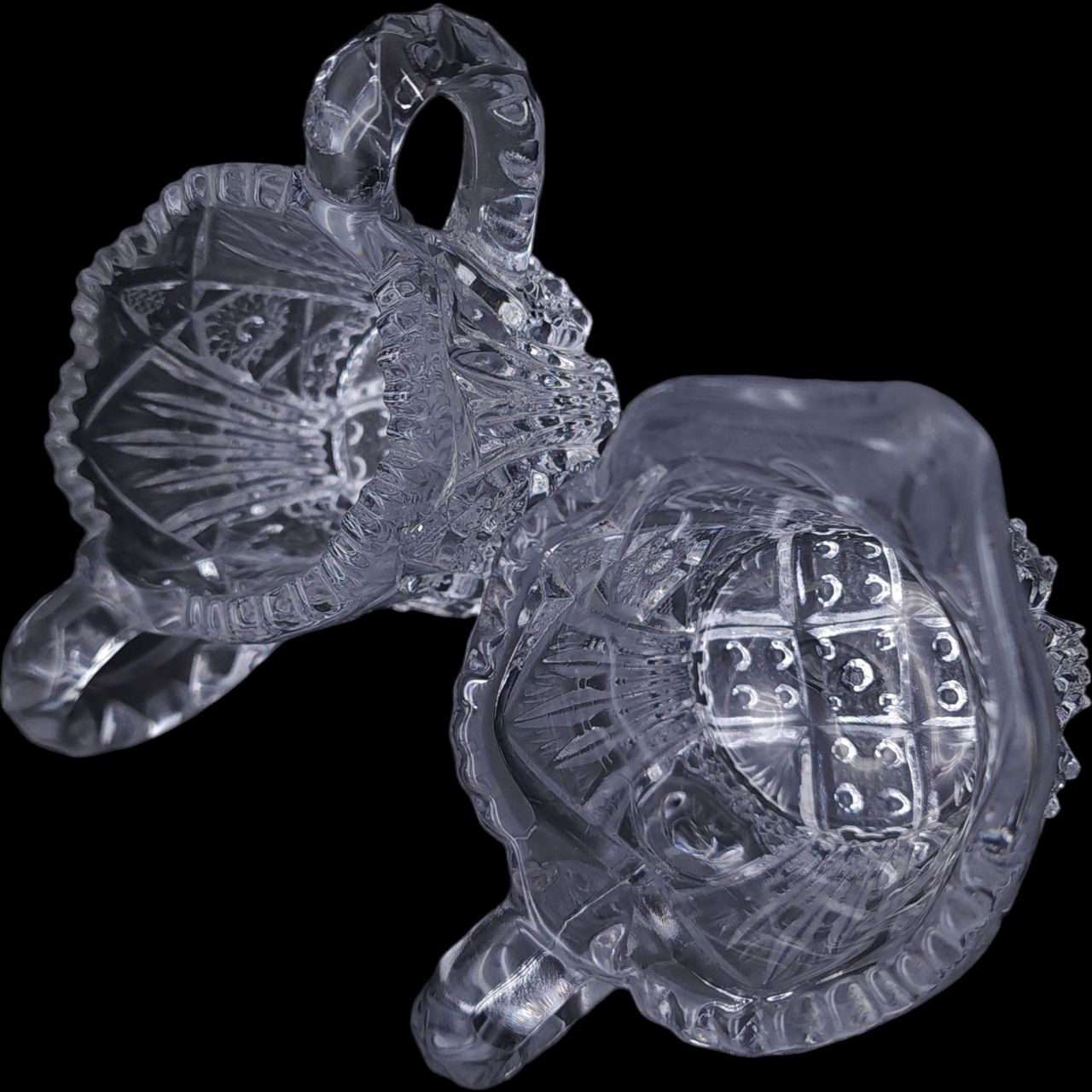 Imperial Glass-Ohio Nucut  Star & Fan Design Creamer and Open Sugar Set