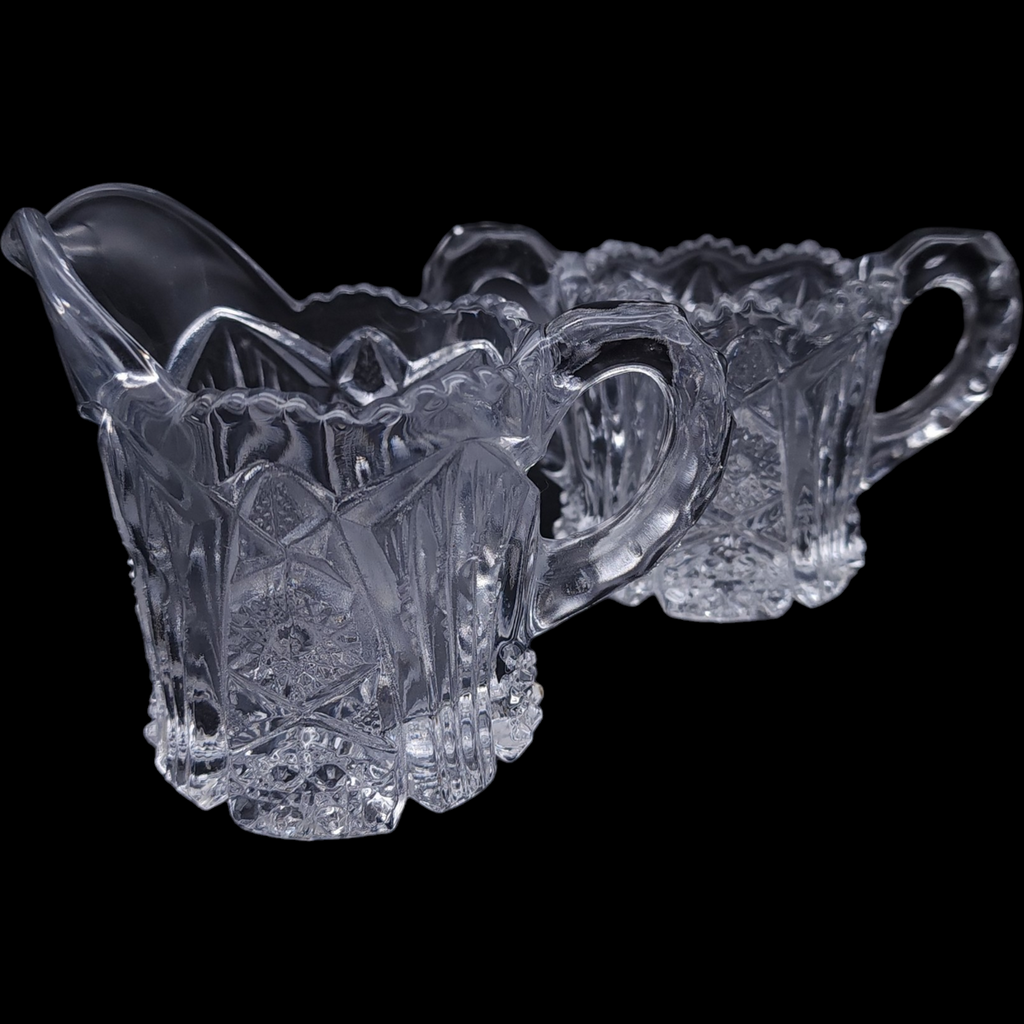 Imperial Glass-Ohio Nucut  Star & Fan Design Creamer and Open Sugar Set