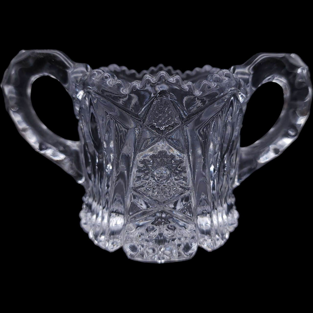 Imperial Glass-Ohio Nucut  Star & Fan Design Creamer and Open Sugar Set