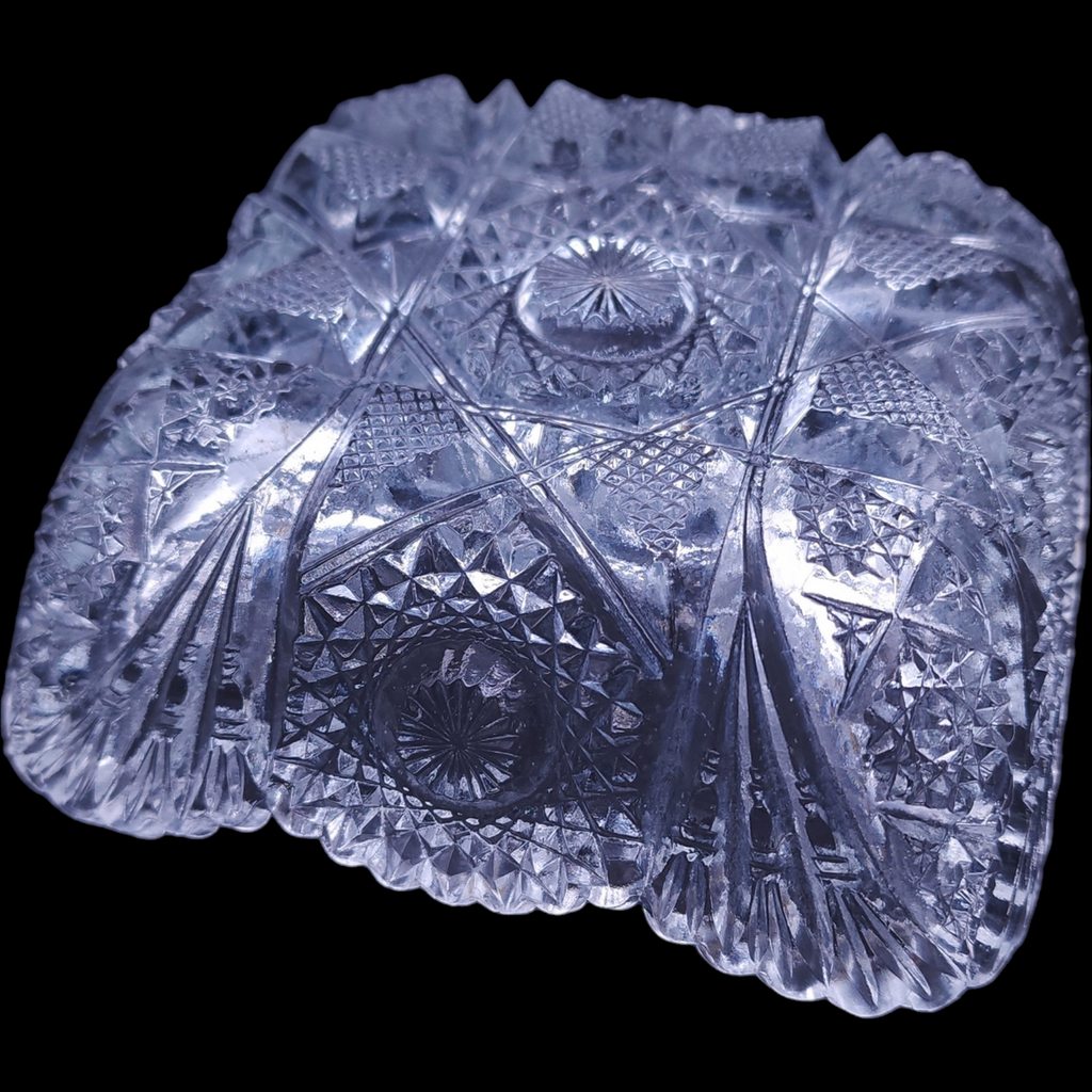 Imperial Glass Clear Ohio Nucut Star & Fan Design 5" Square Nappy