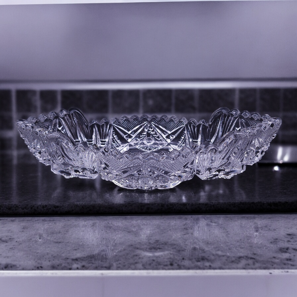 Imperial Glass Clear Ohio Nucut Star & Fan Design 7" Olive Dish