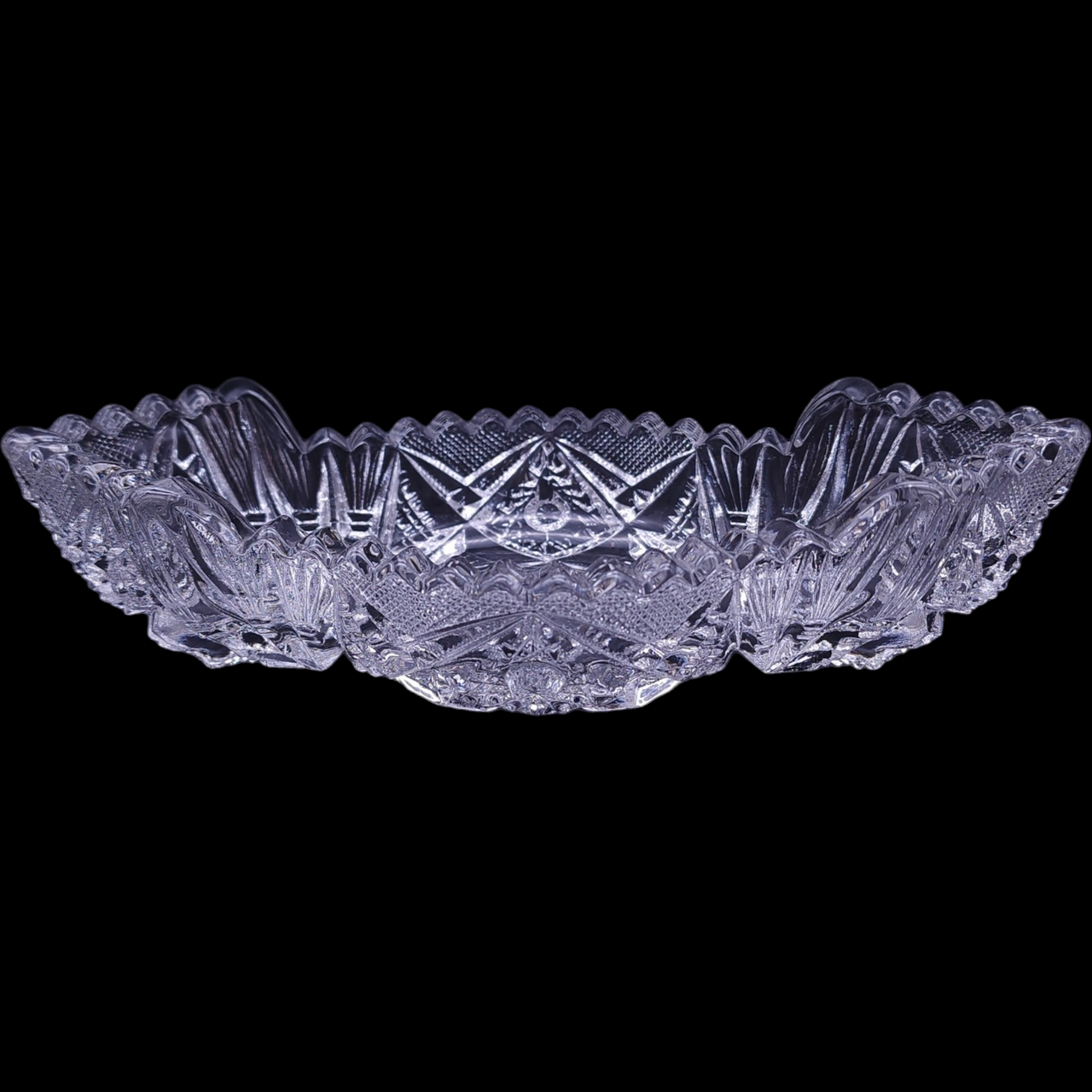 Imperial Glass Clear Ohio Nucut Star & Fan Design 7" Olive Dish