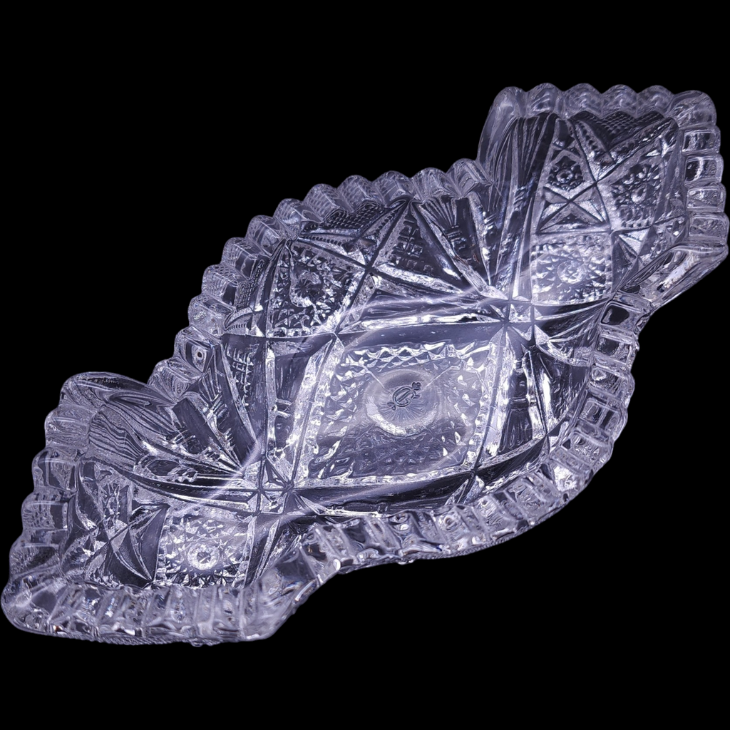 Imperial Glass Clear Ohio Nucut Star & Fan Design 7" Olive Dish