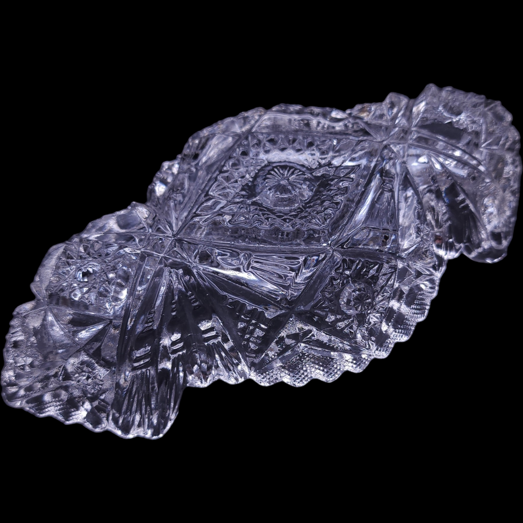 Imperial Glass Clear Ohio Nucut Star & Fan Design 7" Olive Dish
