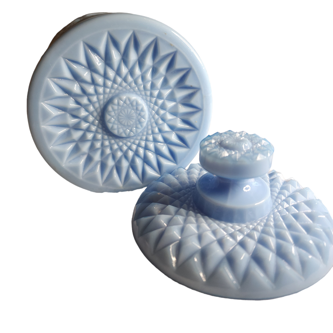 Imperial Glass Ohio Hobstar Blue Milkglass Cookie Jar & Lid