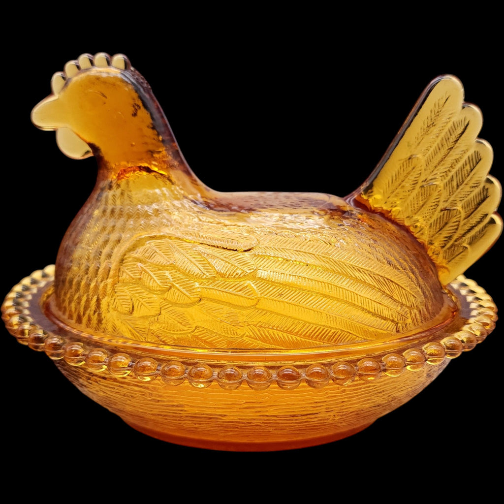 Indiana Glass Amber Glass Hen on Nest Covered Candy Dish