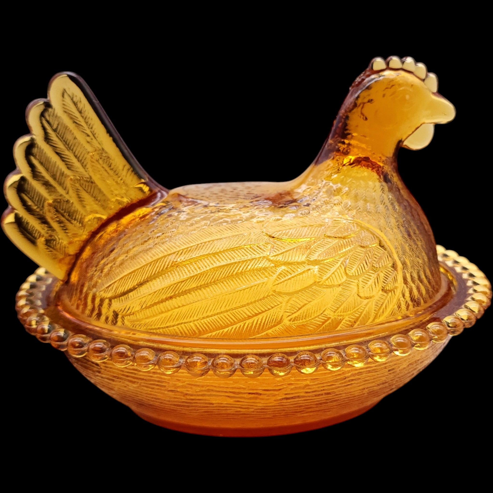 Indiana Glass Amber Glass Hen on Nest Covered Candy Dish