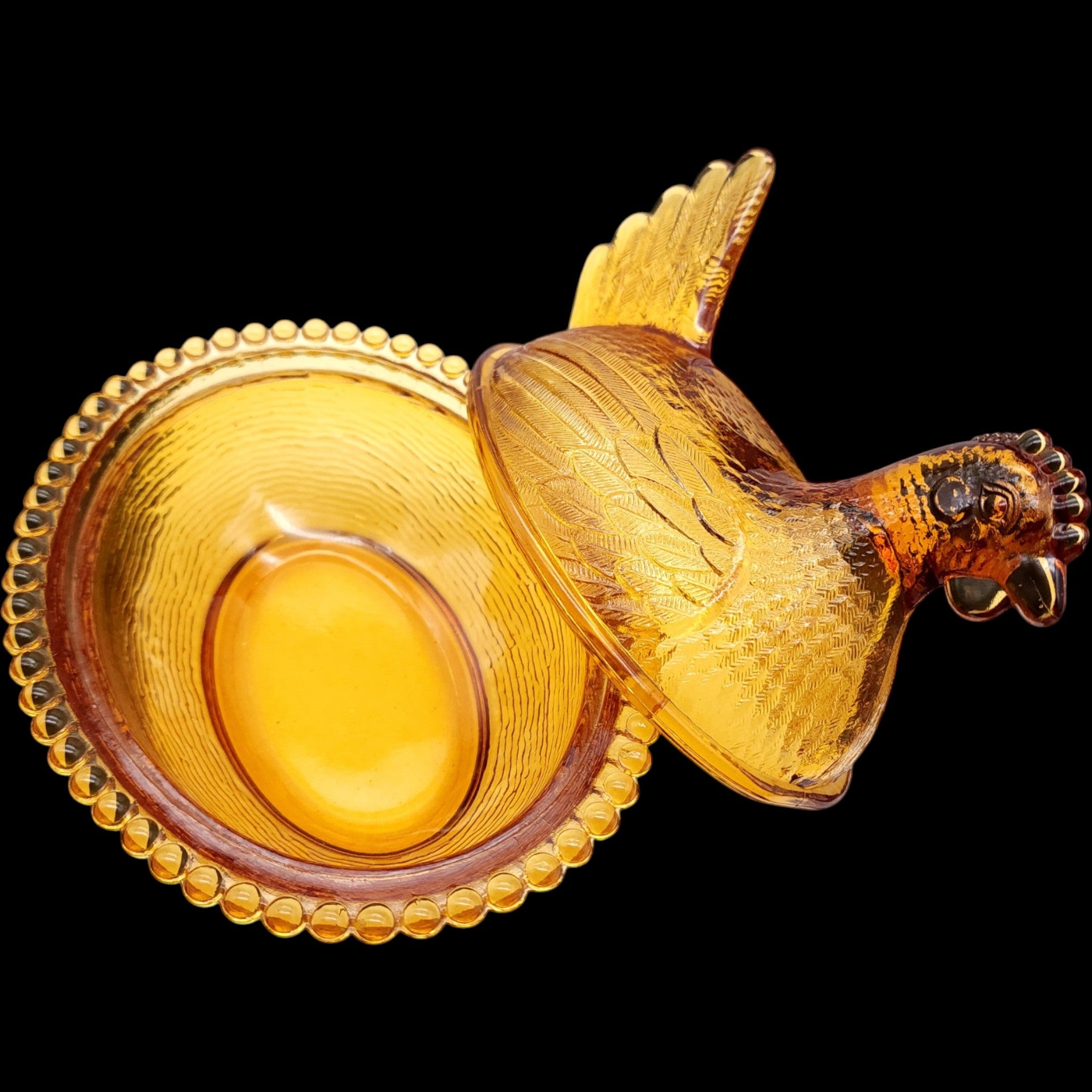 Indiana Glass Amber Glass Hen on Nest Covered Candy Dish