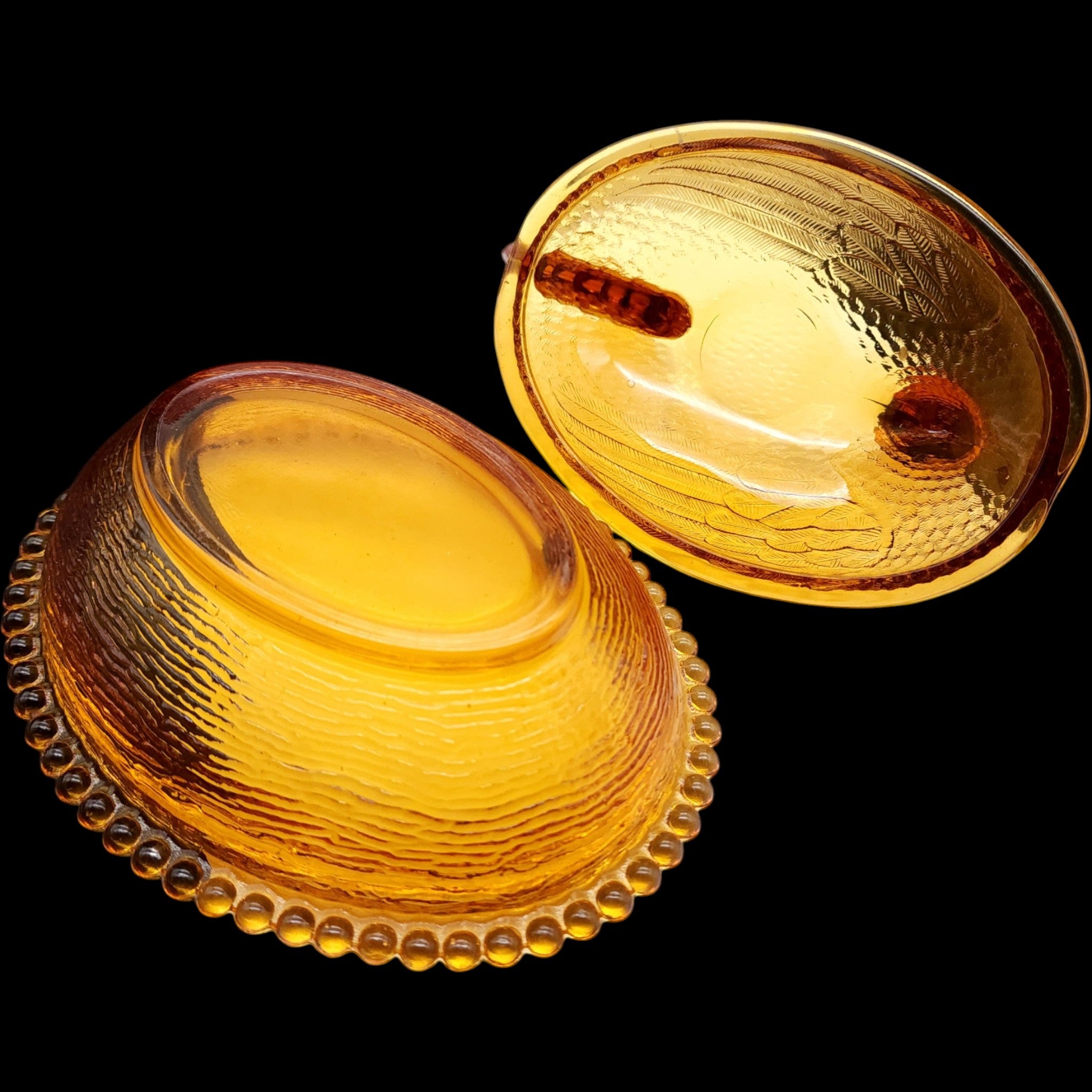 Indiana Glass Amber Glass Hen on Nest Covered Candy Dish