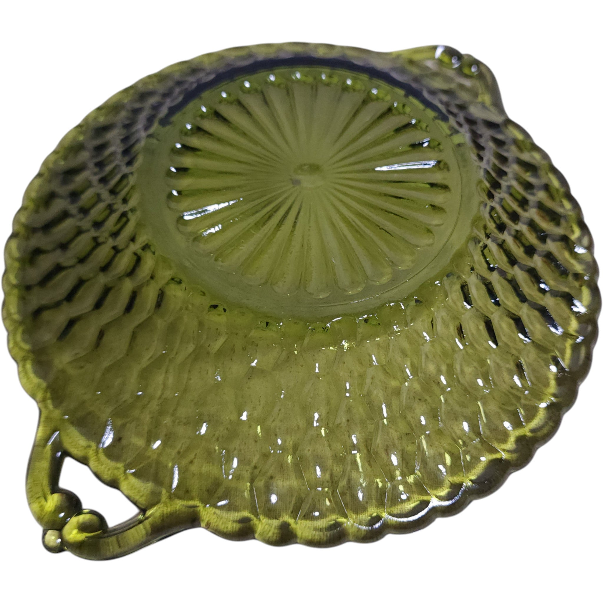 Indiana Glass Green Honeycomb 9.24" Relish Bowl with Handles