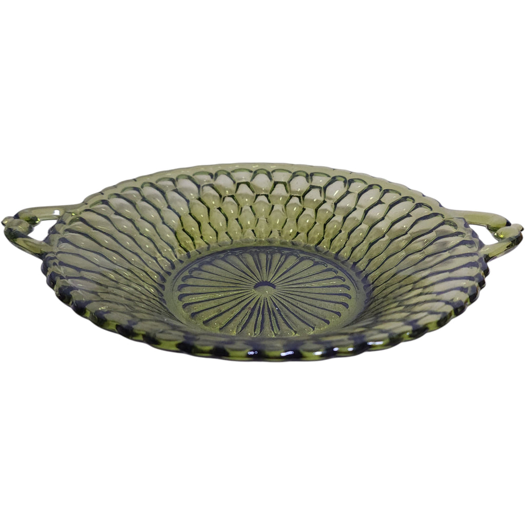 Indiana Glass Green Honeycomb 9.24" Relish Bowl with Handles