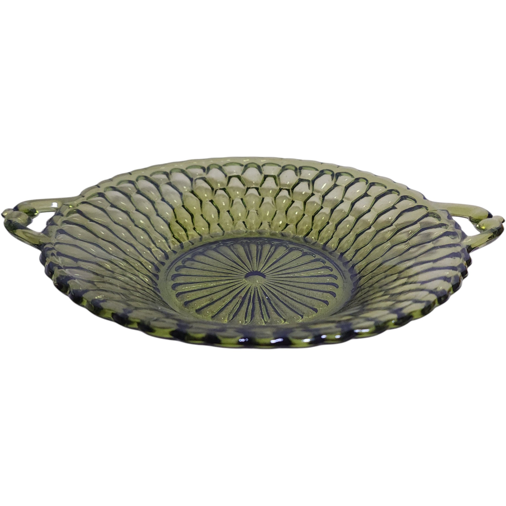 Indiana Glass Green Honeycomb 9.24" Relish Bowl with Handles