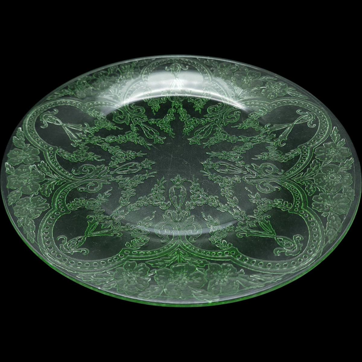 Indiana Glass Horseshoe Pattern Green Uranium Glass 8" Salad Plate
