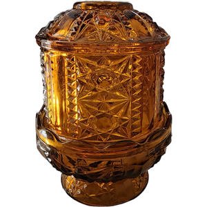 Indiana Glass Amber Stars & Bars Fairy Lamp Votive Candle Holder Light