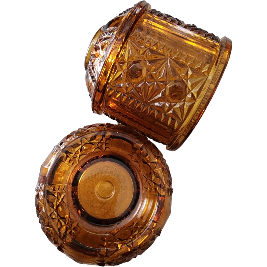Indiana Glass Amber Stars & Bars Fairy Lamp Votive Candle Holder Light
