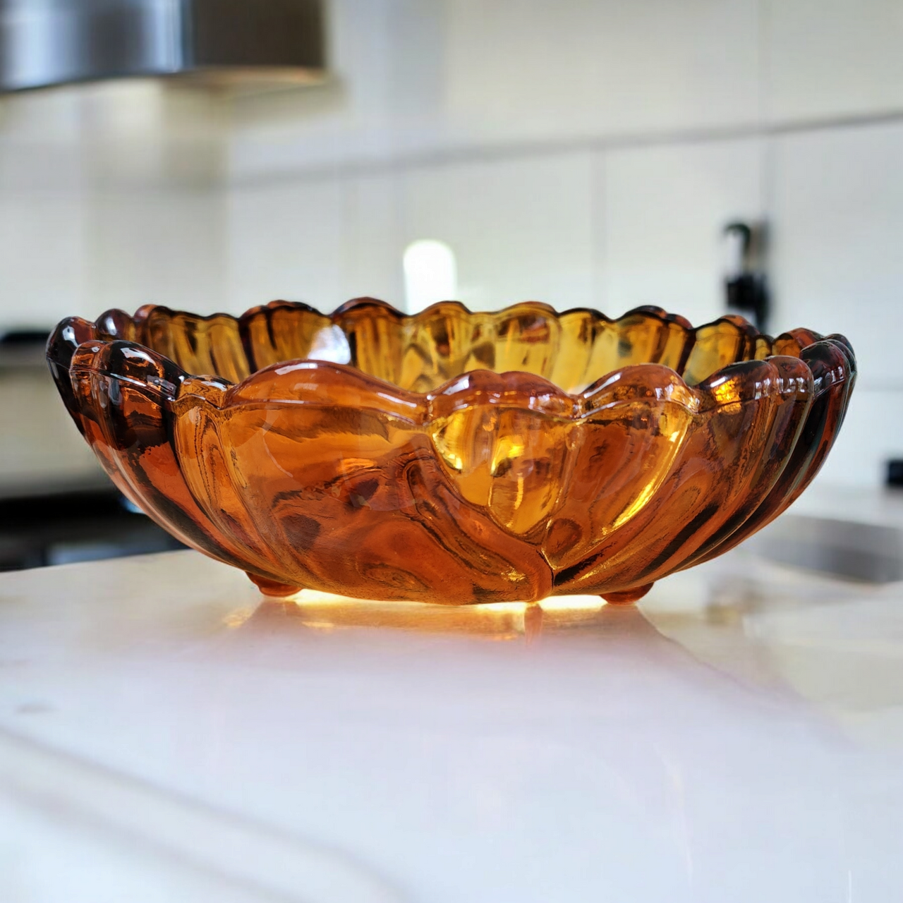 Indiana Glass Amber Sunflower Footed Centerpiece Bowl