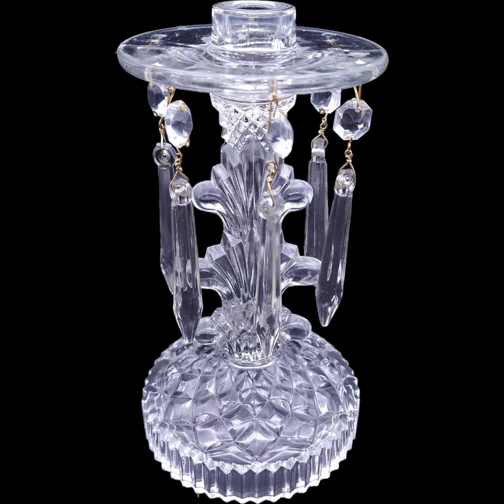 Indiana Glass Candlestick with Attached Bobeche & 6 Prisms