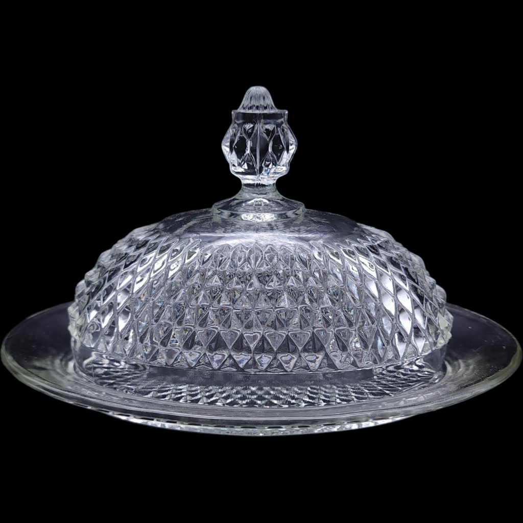 Indiana Glass Diamond Point Clear Oval Covered Butter