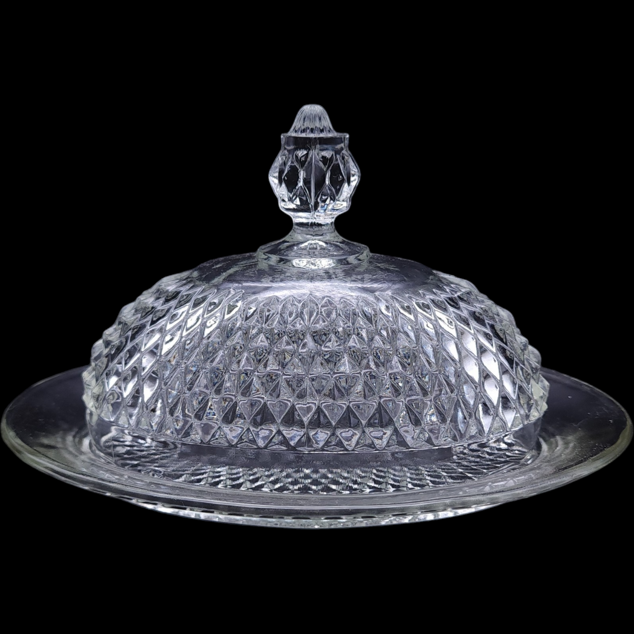 Indiana Glass Diamond Point Clear Oval Covered Butter