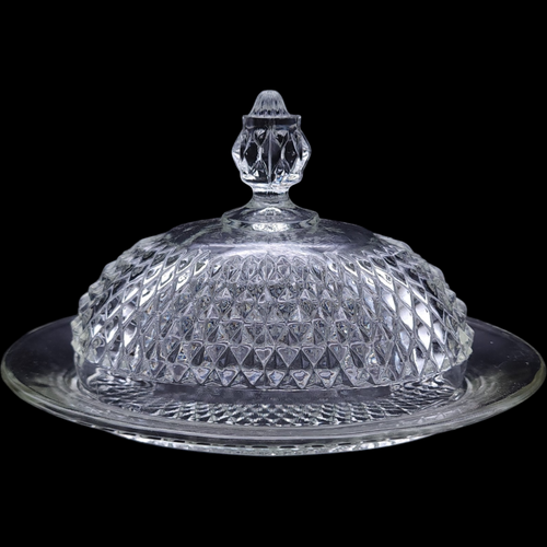 Indiana Glass Diamond Point Clear Oval Covered Butter